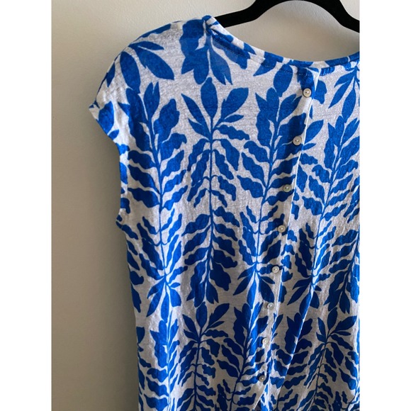 Rachel Zoe Blue White Linen Leaf Print Top Short Sleeve Blouse Women's M - Picture 8 of 9